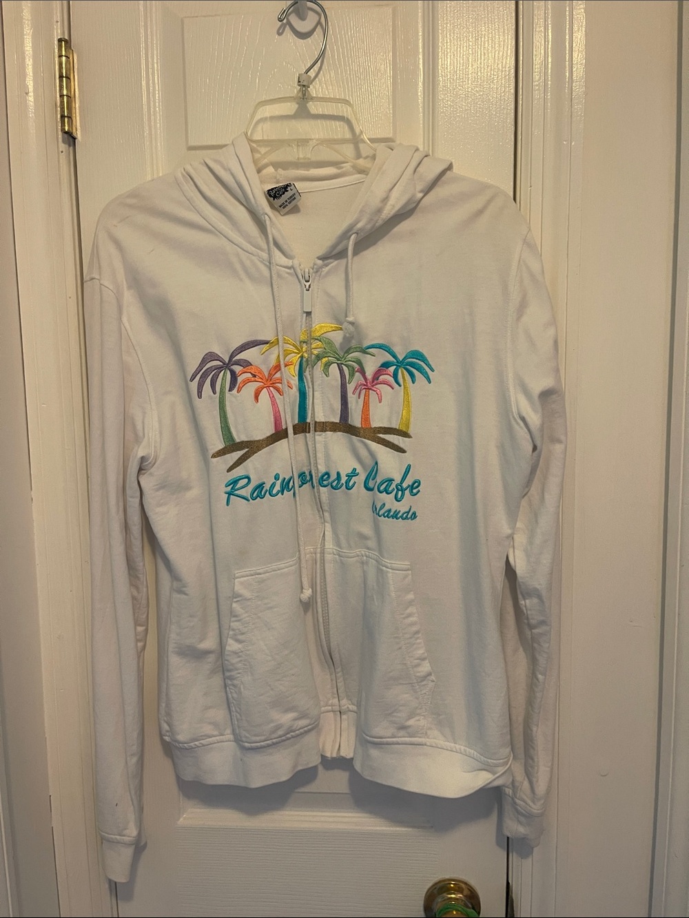 RAINFOREST White Zip-Front Hoodie with Multicolor Palm Embroidery